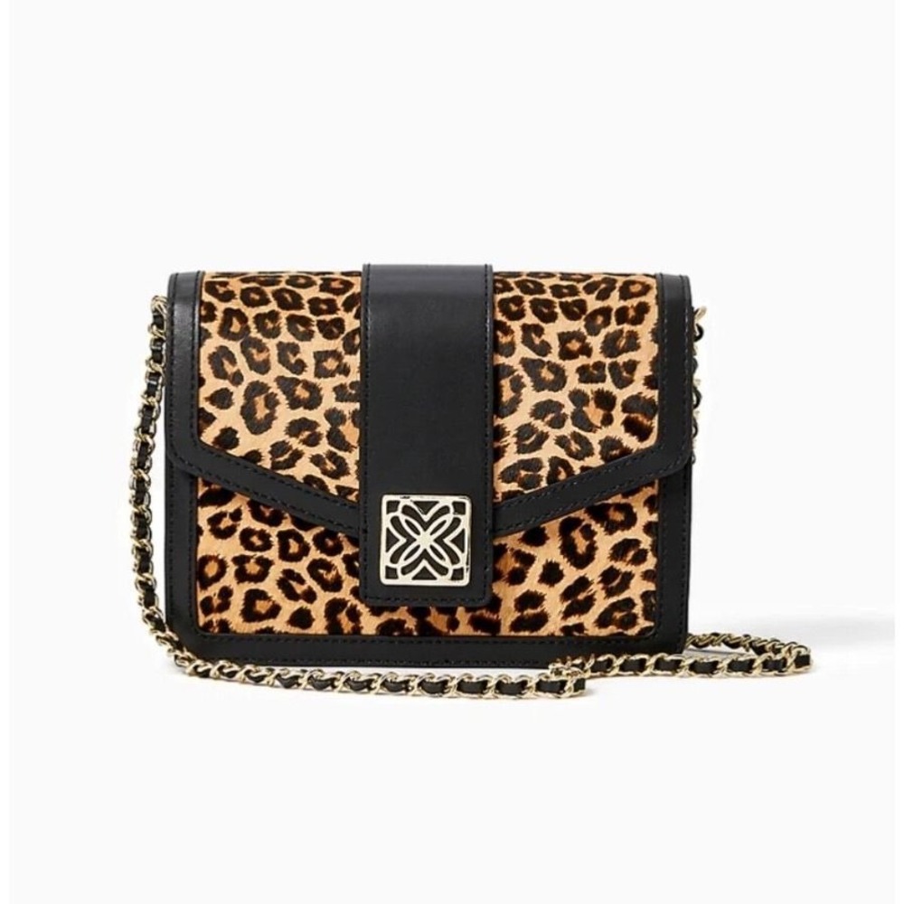 Lilly Pulitzer Dobson Crossbody Bag Womens Leopard Calf Hair Luxury Preppy Glam